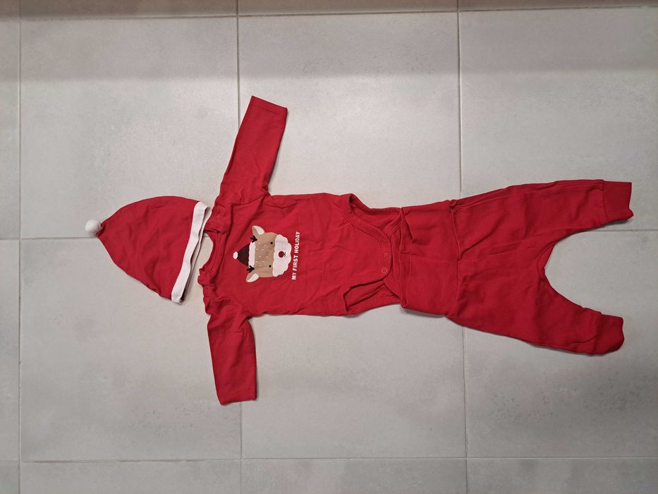 Komplet 3 częściowy zestaw świąteczny 56 hm czerwony nowy mikolaj