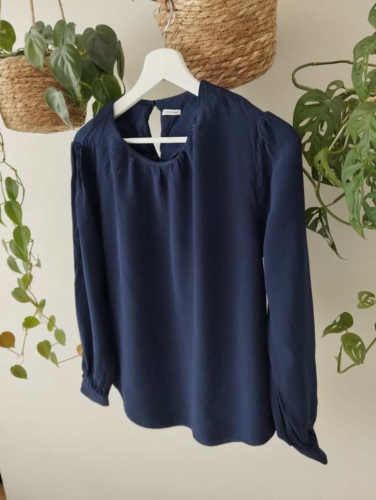 Granatowa, elegancka bluzka z grubej wiskozy, koszulowa, premium r.XL