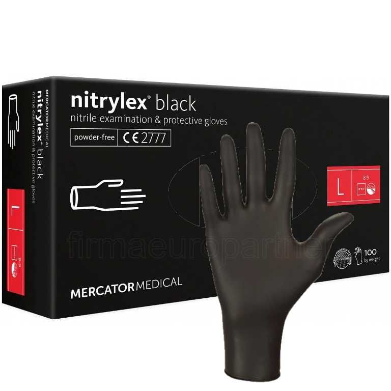 Rękawice NITRYLOWE Rękawiczki czarne black Mercator nitrylex a'100 L'
