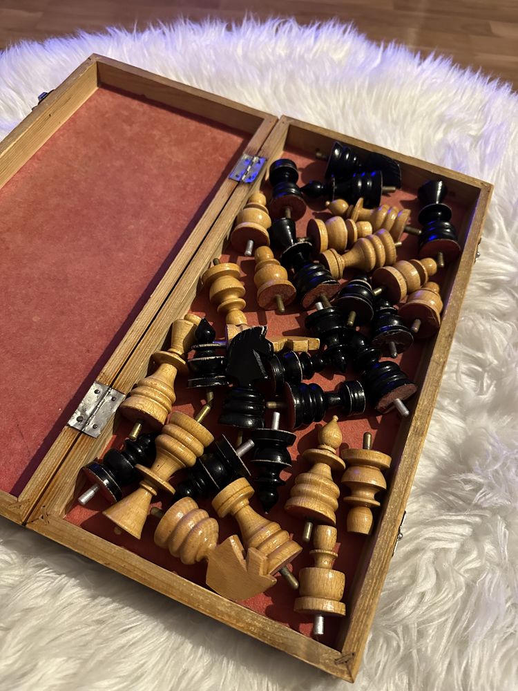 Drewniane szachy dla niewidomych kompletne kolekcjonerskie vintage