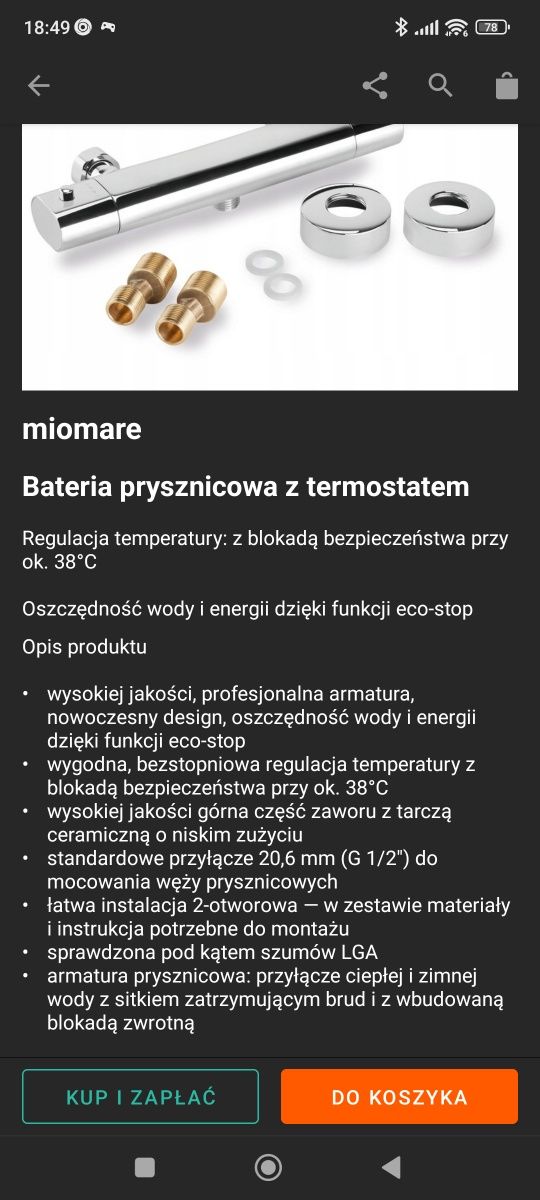 Miomare,bateria prysznicowa z termostatem