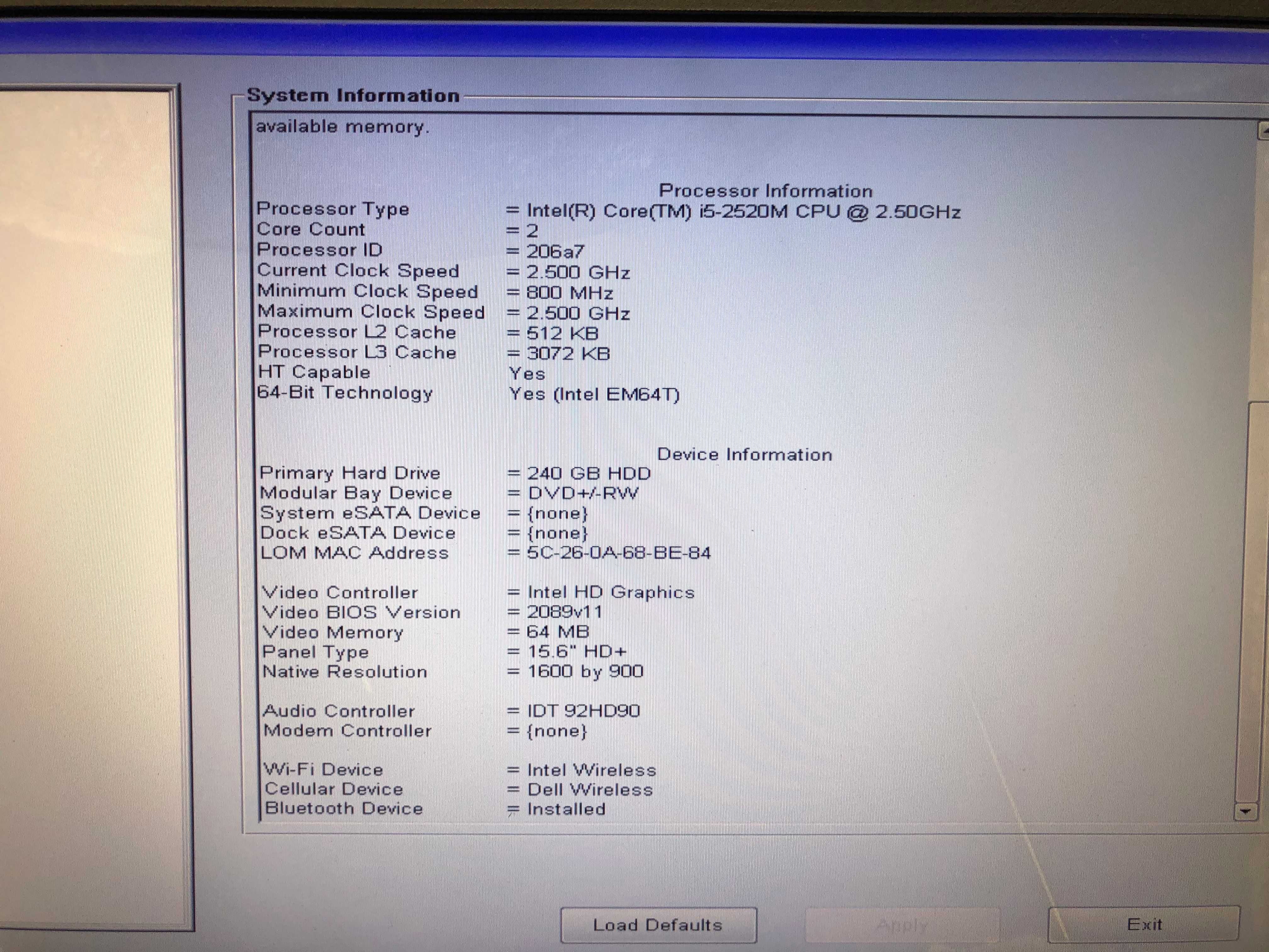 Dell Latitude E6520 i5 4GB Windows 10