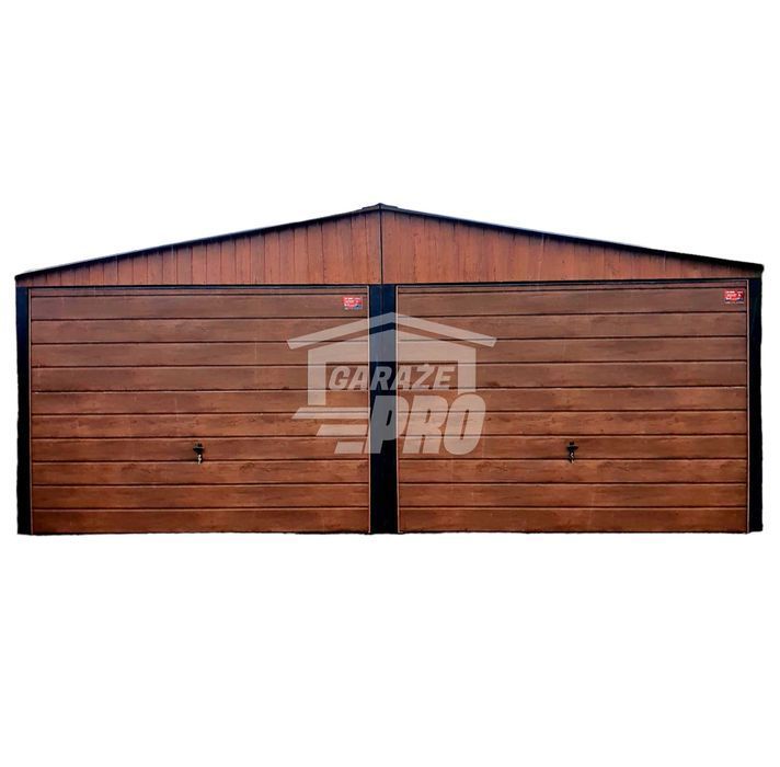Garaż blaszany 6x7 2x Brama drewnopodobny dwuspadowy  GP150