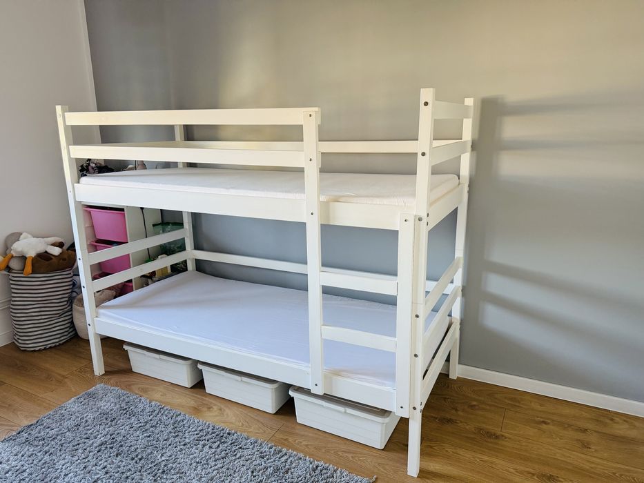 Łóżko dziecięce piętrowe NEMO 200x90 białe + Materace + Pojemniki