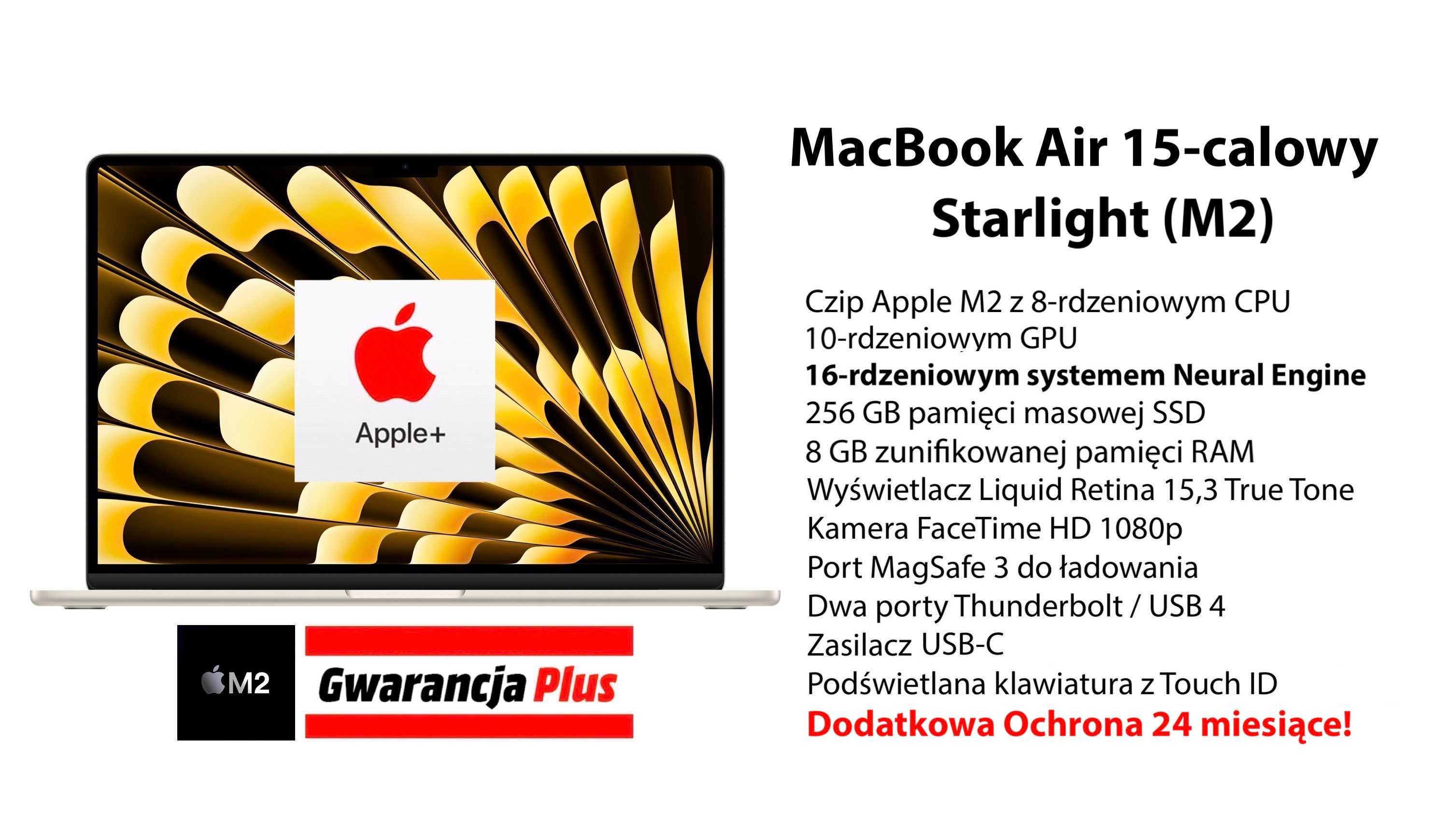 Nowy Apple MacBook Air 15 M2 256GB 16RDZ STRL GW+UBEZPIECZENIE 2-LATA!