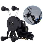 Suporte telemóvel USB garras 4 pontos fixação espelho cafe racer