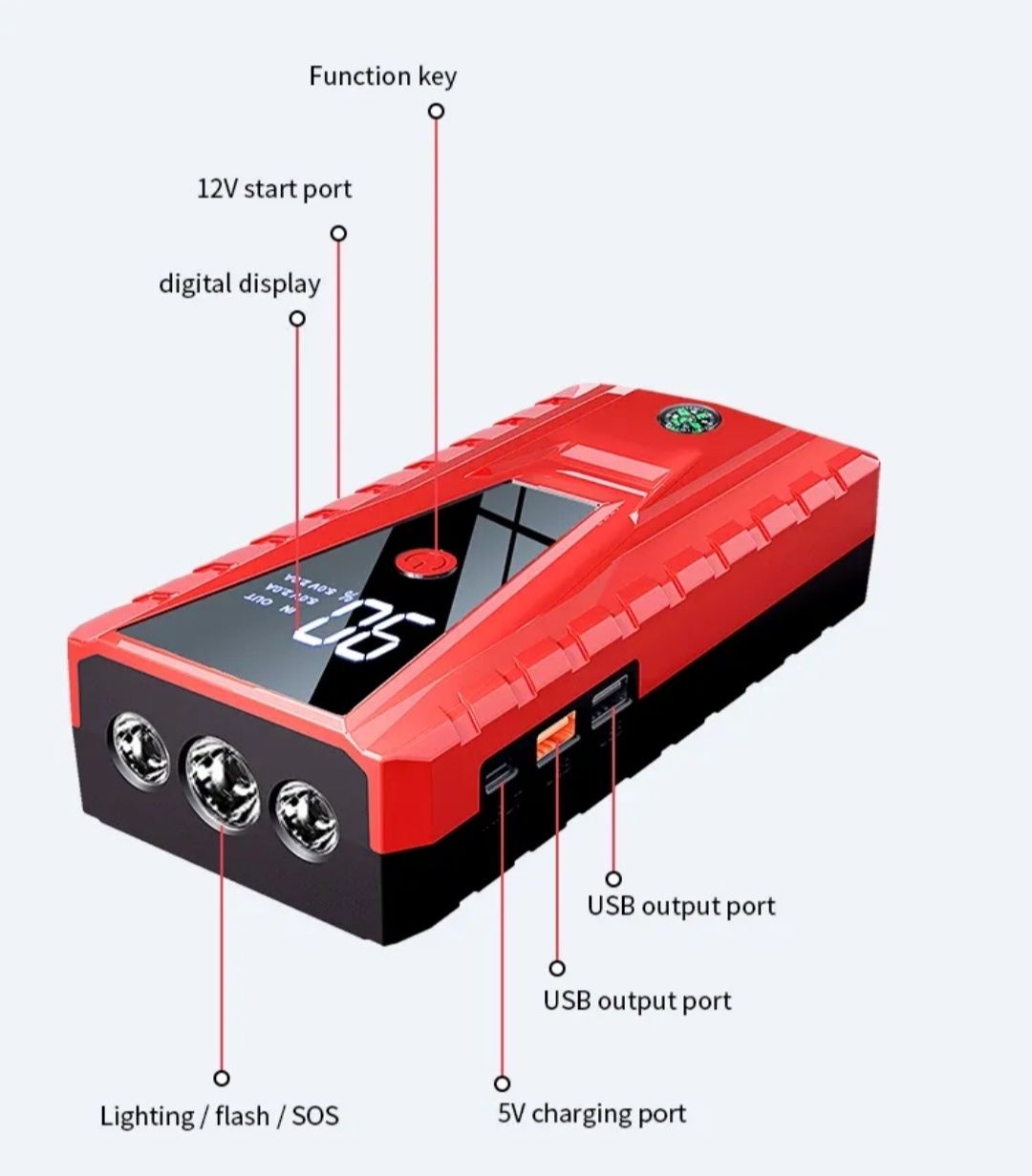 NOWY jump starter booster 26000 mAh powerbank latarka mocny 2000A