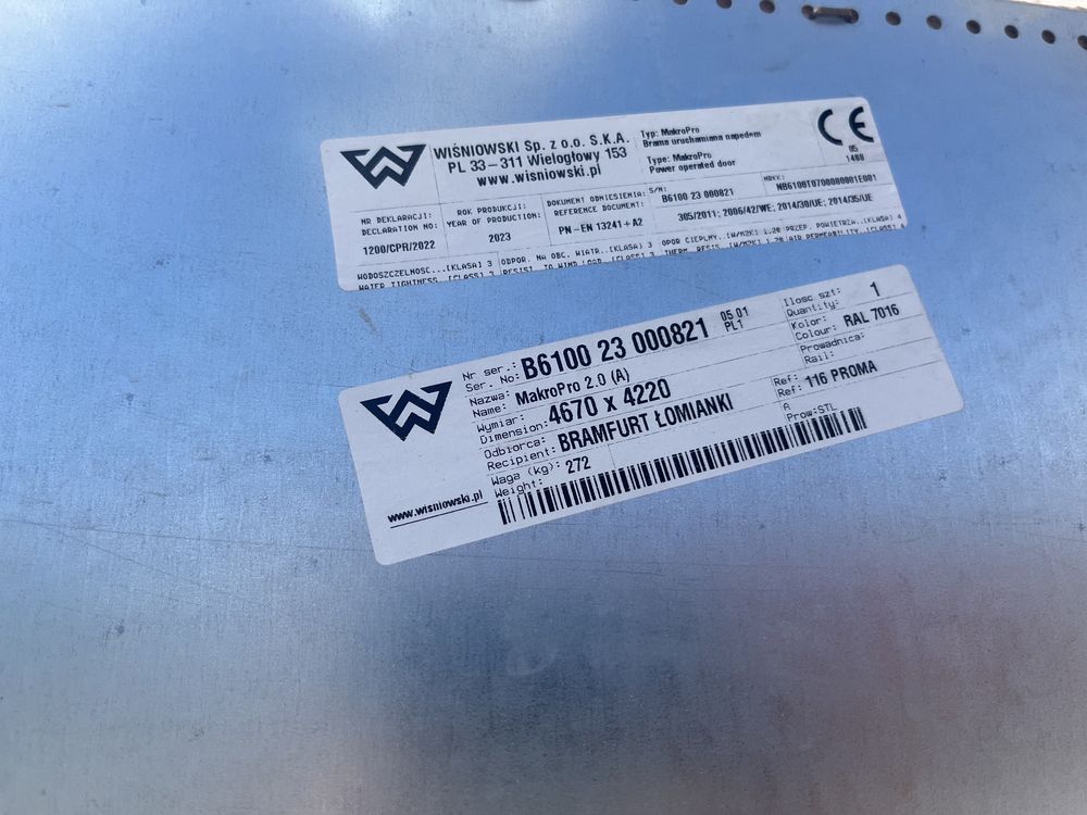 Brama segmentowa Wisniowski 6200 x4200 grafit komplet psneli