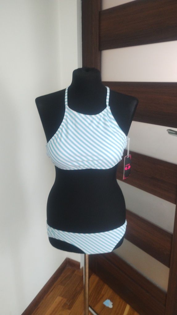 Bikini w paski biel błękit Shekini strój kąpielowy dwuczęściowy