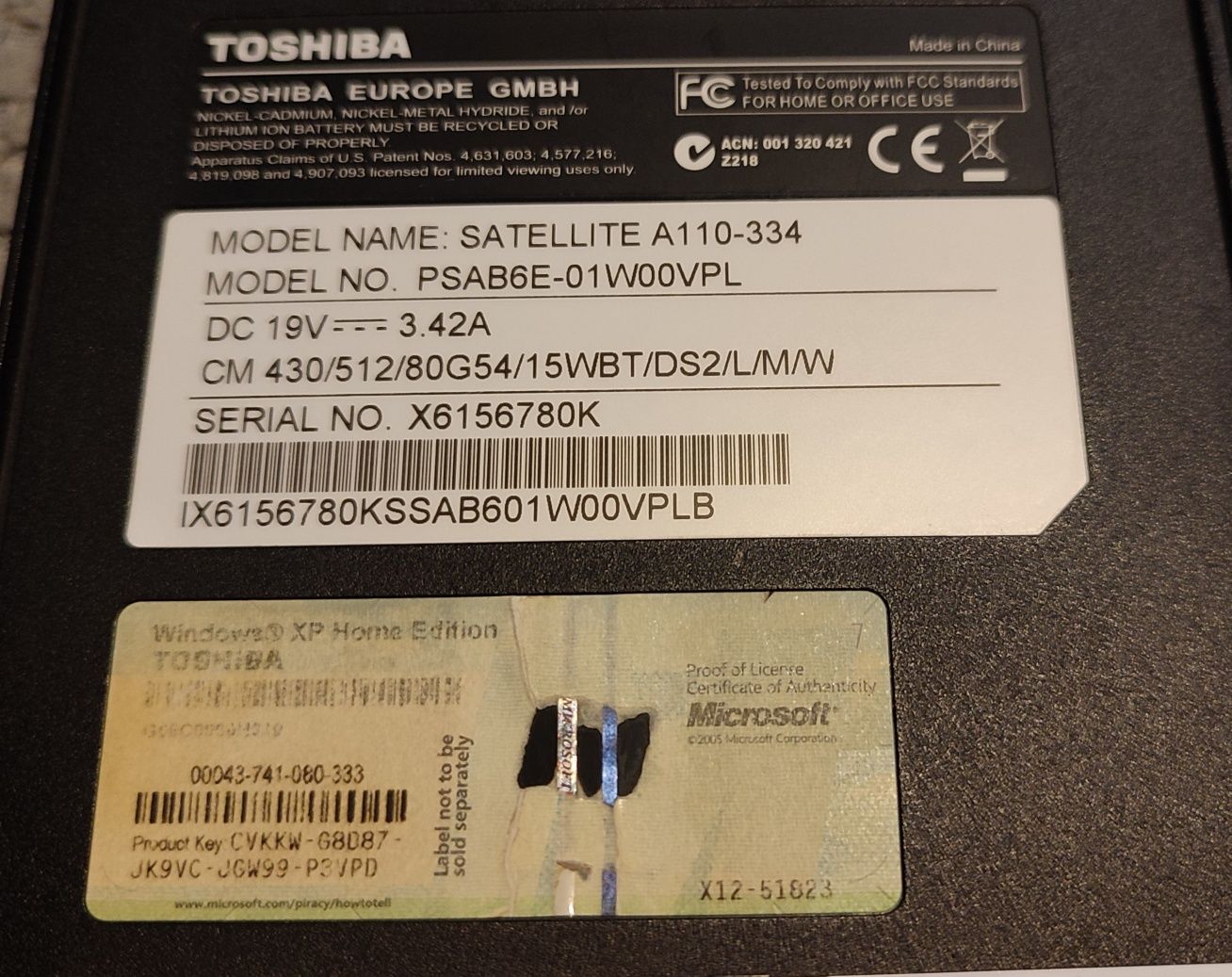 Laptop Toshiba Satellite A110-334