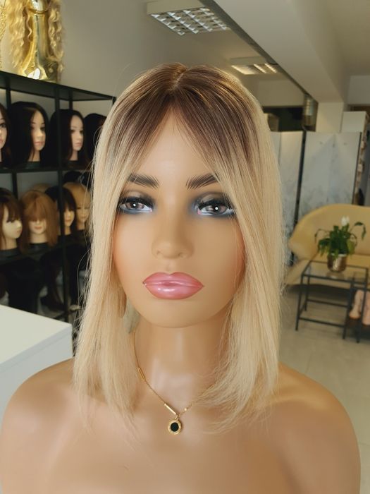 Tupet topper z włosów naturalnych w 100% treska blond odrost Monika