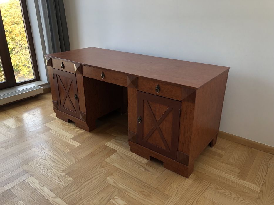 Biurko - duże, brązowe, okleina drewniana, VOX