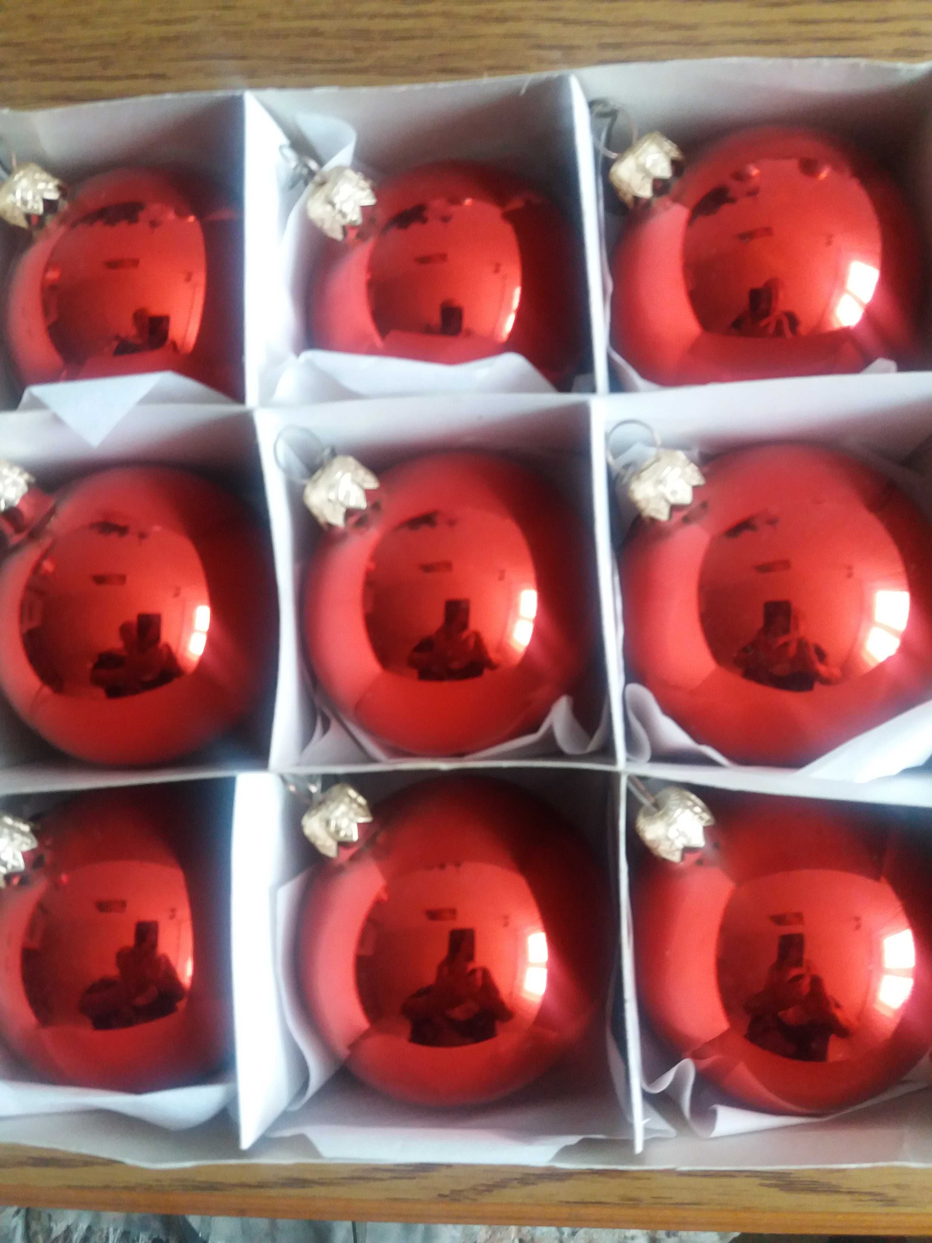 BOMBKI czerwone szklane 9 szt nowe