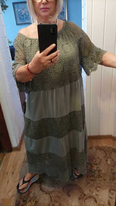 Sukienka damska długa w stylu boho, khaki.