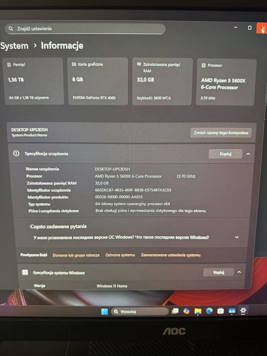 Potężny komputer gamingowy – ASUS RTX 4060 + Ryzen 5 5600X