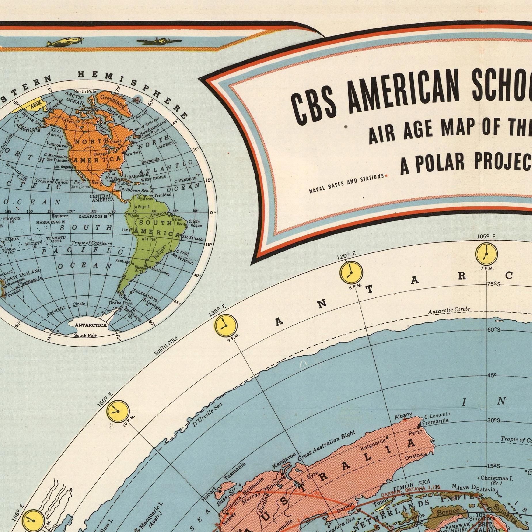 Mapa CBS American School of the Air - płaska ziemia - 30x21cm