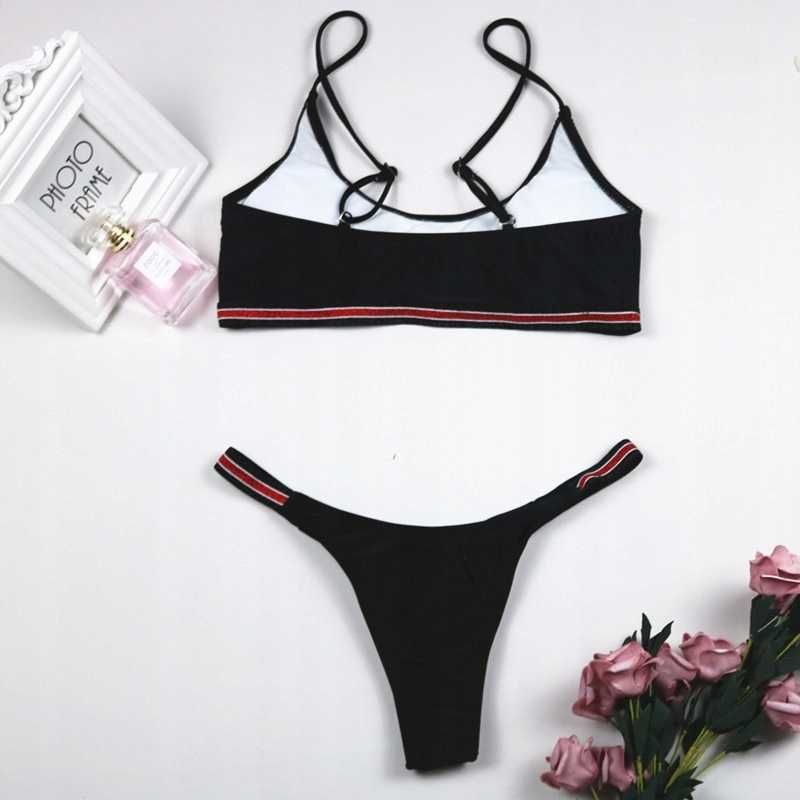 Nowe czarne czerwone bikini kostium kąpielowy strój dwuczęściowy M