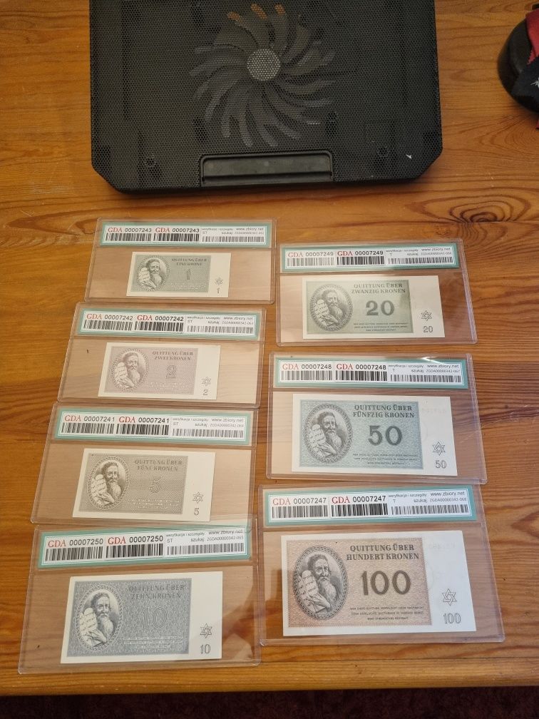 Komplet banknotów getto Terezin - 7 sztuk