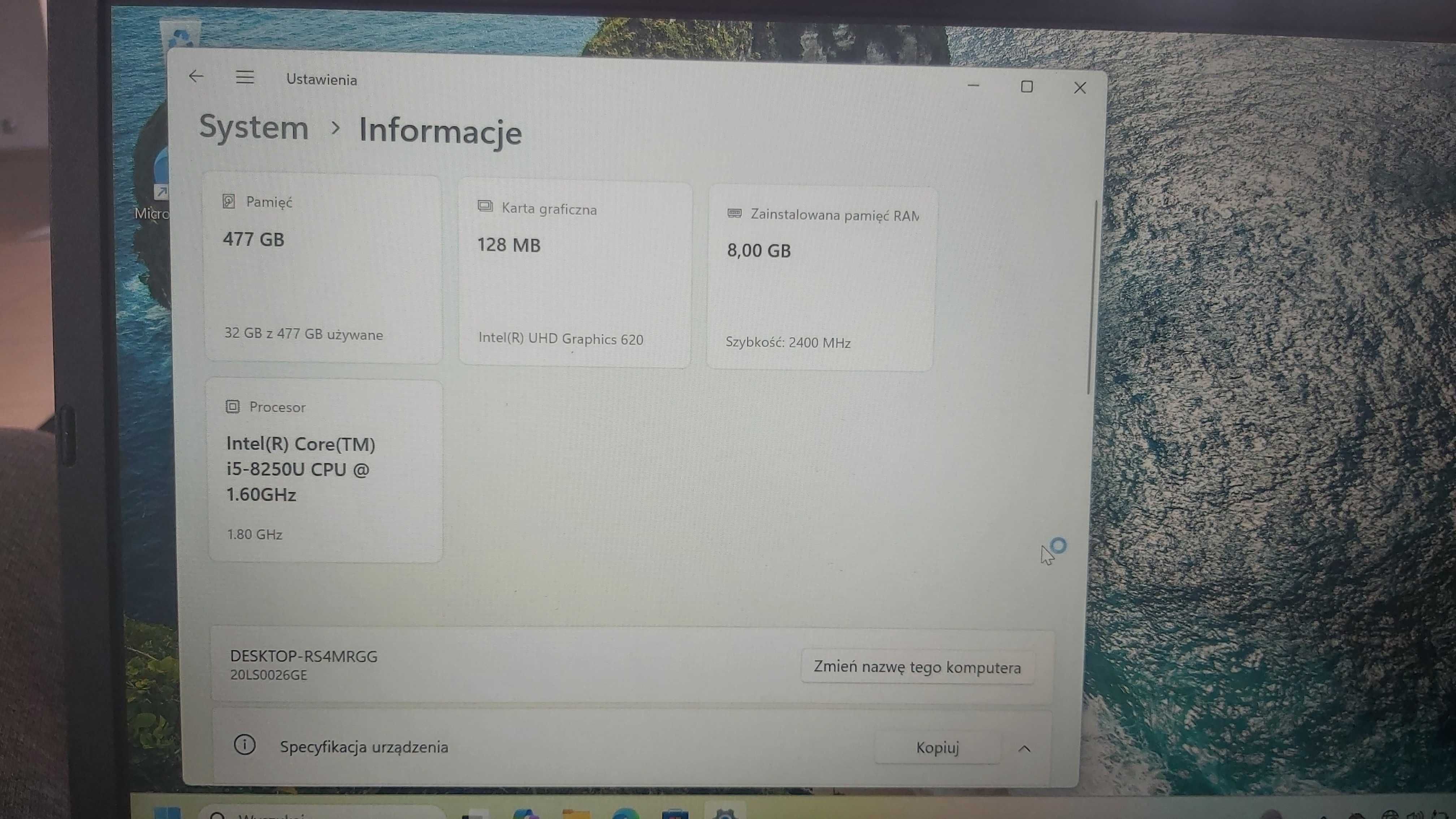 Lenovo ThinkPad L480 (20LS0026GE) 477GB / i5-8250U 1.6GHz / 8GB ram