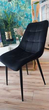 Krzesła 4szt welurowe czarne pikowane do salonu jadalni