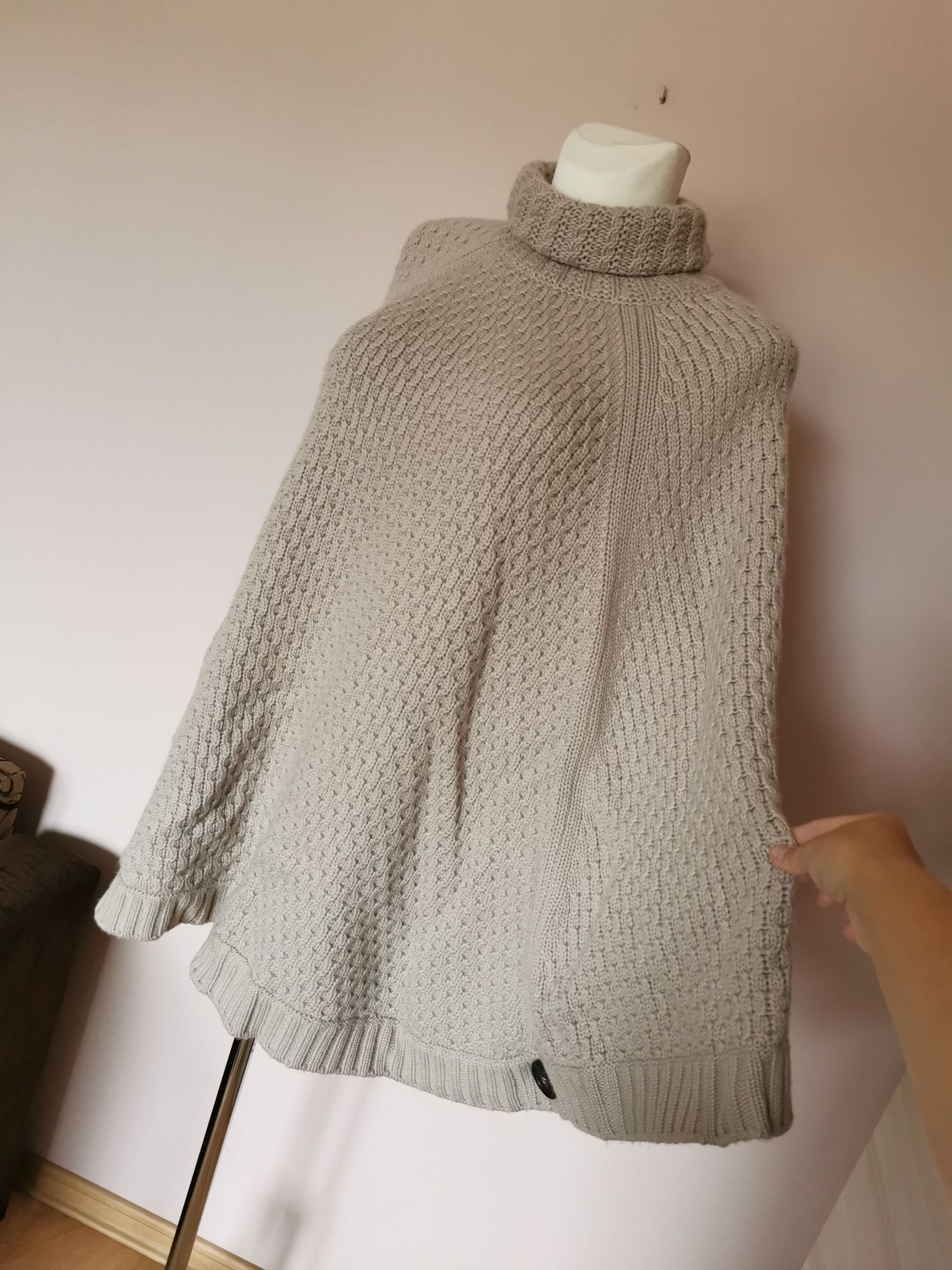 Pure collection wełniane ponczo wełna kaszmir kaszmirowe beżowe L XL