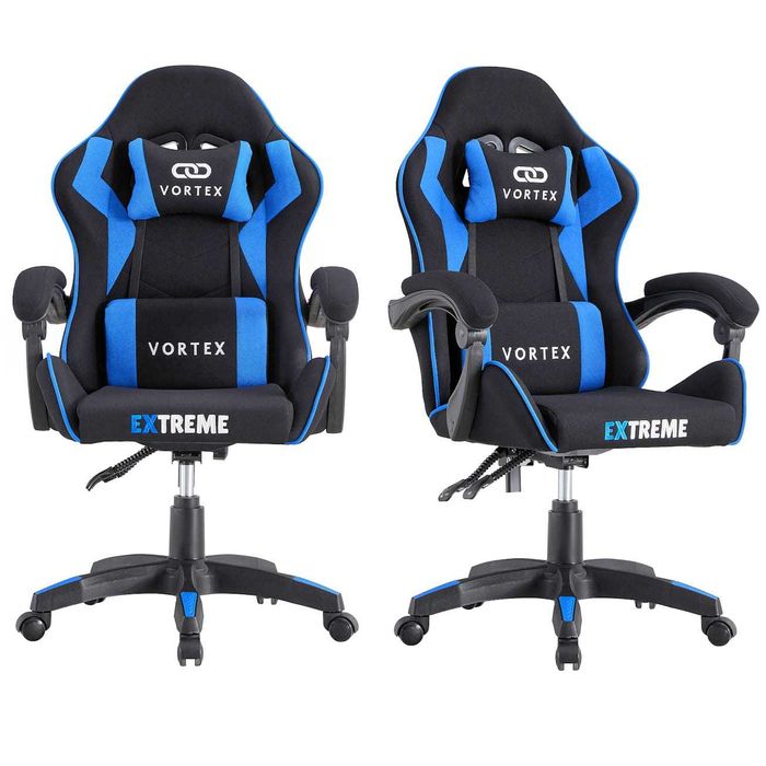 Fotel Gamingowy Vortex Black/Blue - Tkanina, Ciche kauczukowe kółka