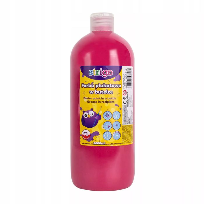 Farba plakatowa w butelce 1000ml rubinowy STRIGO. Strigo. Nowy Produkt