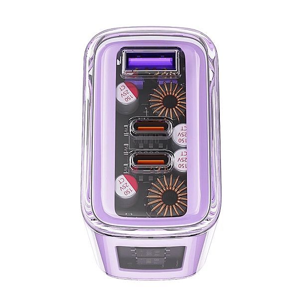 Acefast ładowarka GaN 65w 3 porty (1xUSB, 2xUSB C) fioletowa (a45)