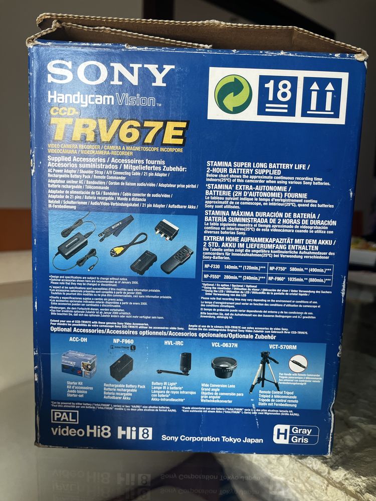 Câmara Sony Handycam Vision CCD-TRV67E Hi-8 como NOVA