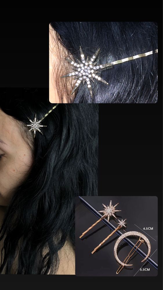 Мегапопулярные металические крабики для волос, полумесяц, звёздочки