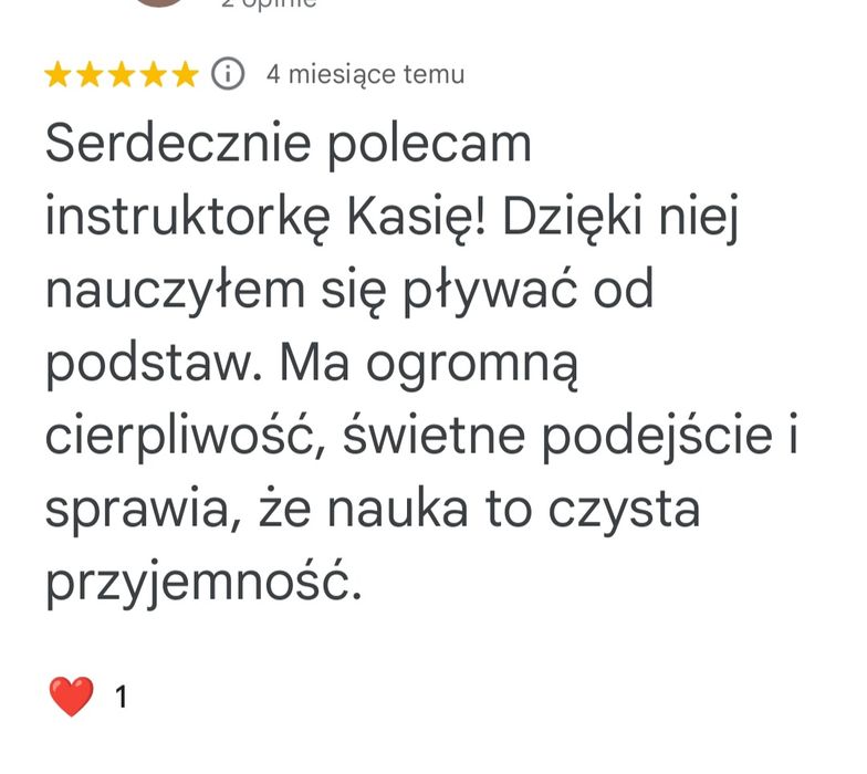 Nauka pływania i doskonalenie - instruktorka z licencją PZP