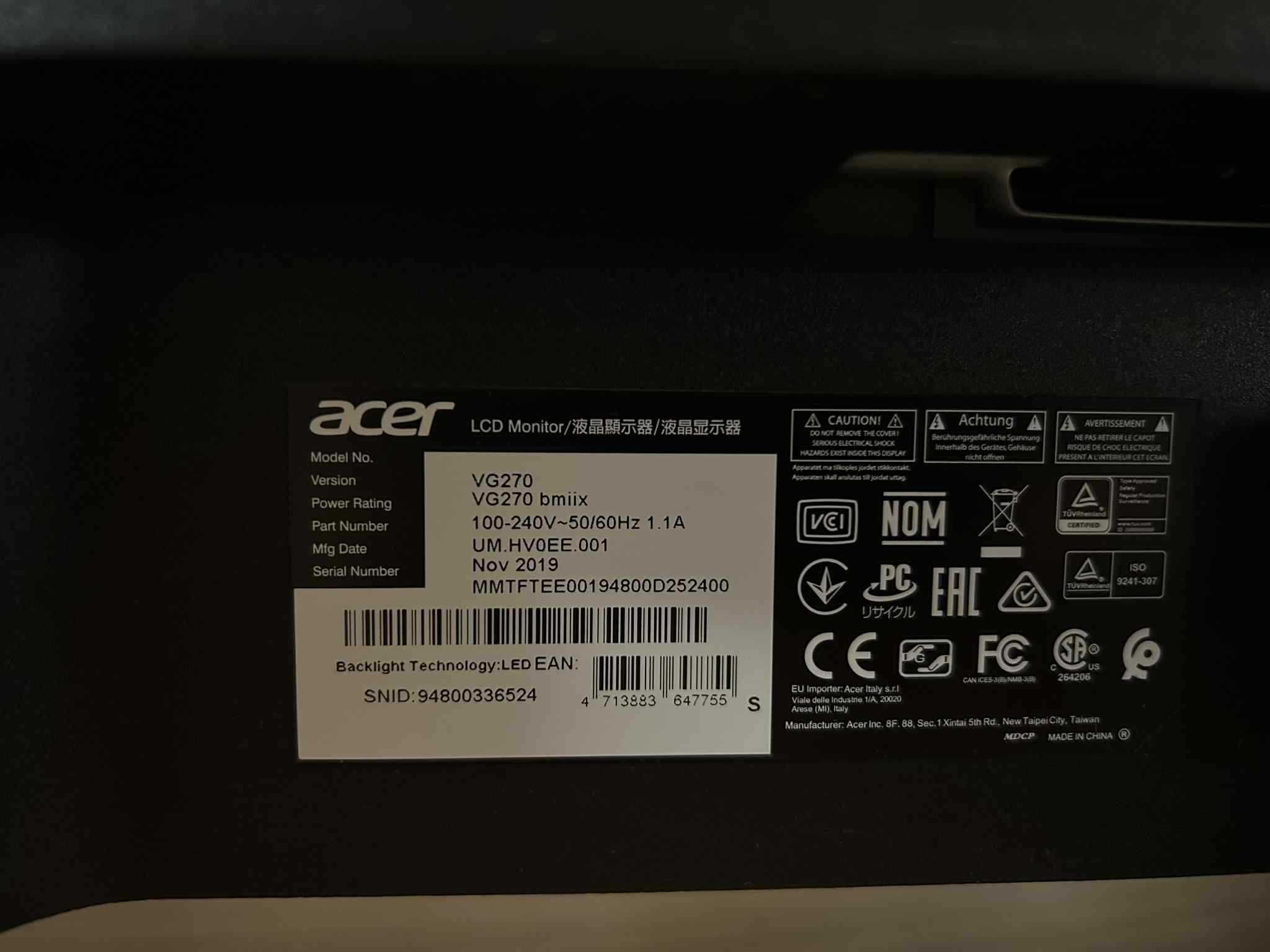 Monitor Acer Nitro VG270BMIIX czarny