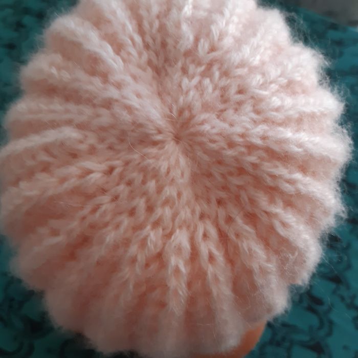 Czapka zimowa szydełkowa pudrowy róż handmade