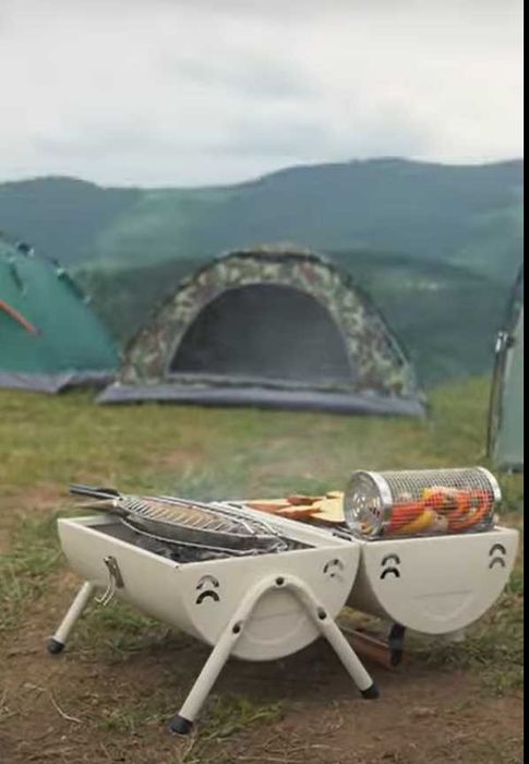 Вугільний гриль двосторонній портативний з решіткою