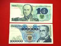 100.000 zł 1990  oraz  10 zł 1982