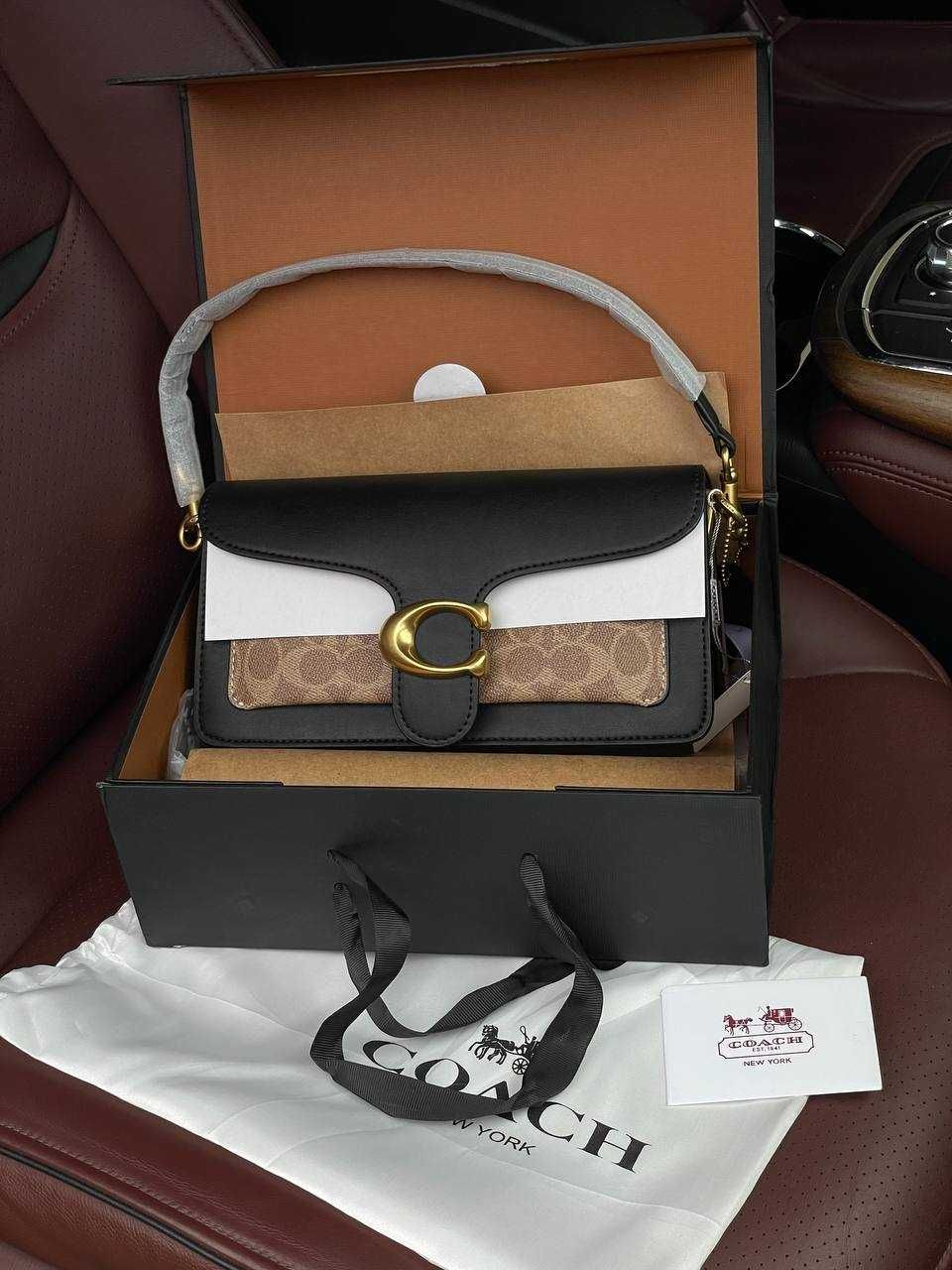 Coach Tabby Black/Beige Shoulder Bag In Signature Canvas