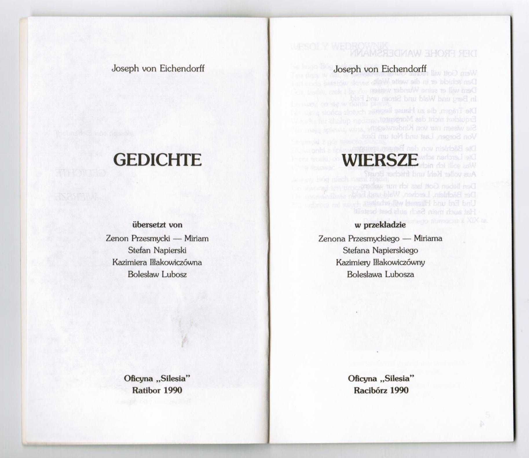 Joseph von Eichendorff Gedichte Wiersze Racibórz 1990