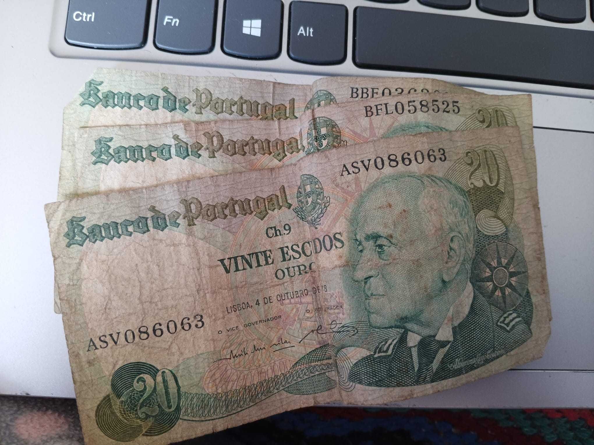 Conjunto de 3 notas de 20 Escudos - Almirante Gago Coutinho, 1978
