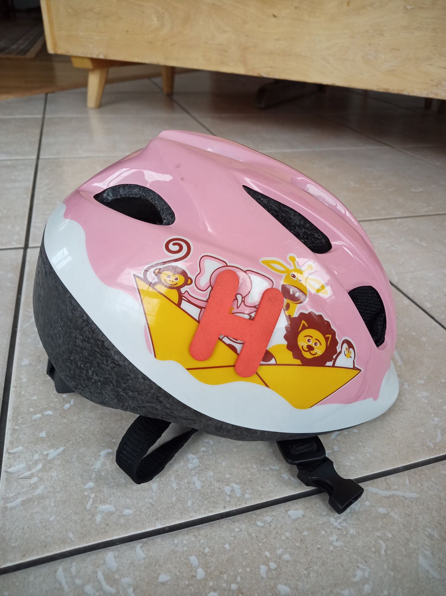 Kask rowerowy B'Twin na rolki różowy z literkami H junior