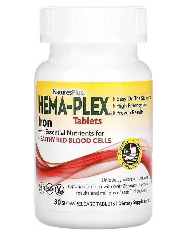 БАД Hema-Plex, 30 таблеток із тривалим вивільненням - залізо iherb