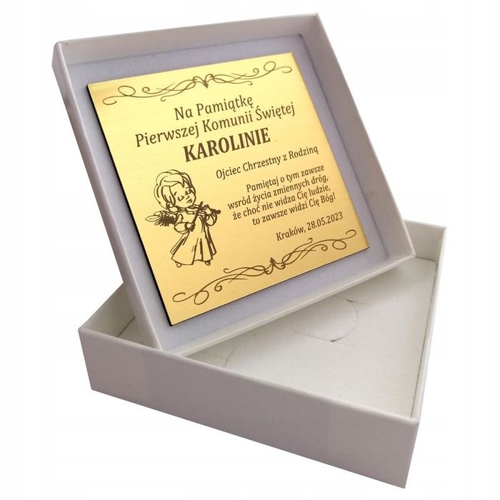 Złoty Łańcuszek + Medalik Serce Szkaplerz+grawer Gratis Prezent Na Chr