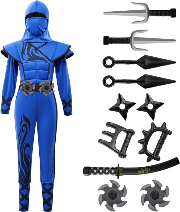 Niebieski Kostium Ninja dla Dzieci Rozmiar 8-10Lat 9 Lat