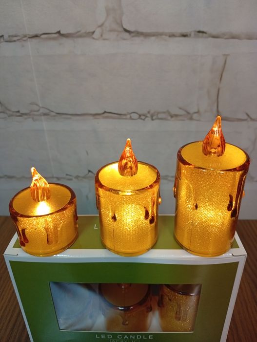 Zestaw 3 sztuki złote świeczki led