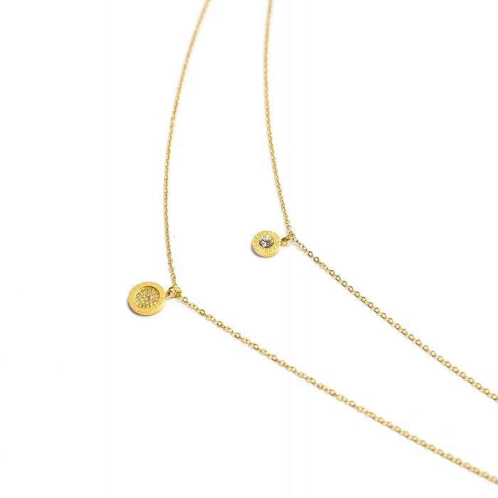 Łańcuszek Celebrytka Podwójna Cyrkonie Złota Stal 00626