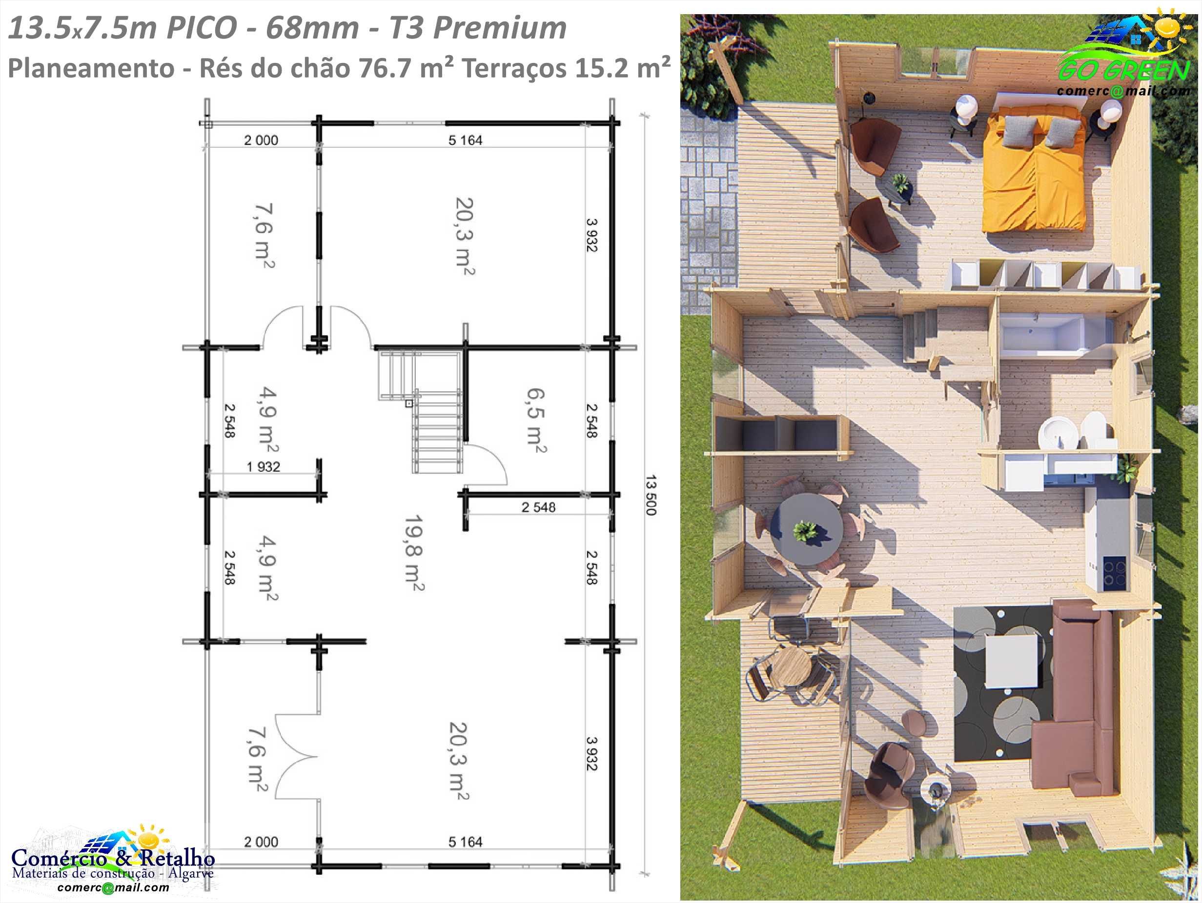 Casa madeira PICO Sweden T3  109.4 m² - Pré-fabricada - Opção licença