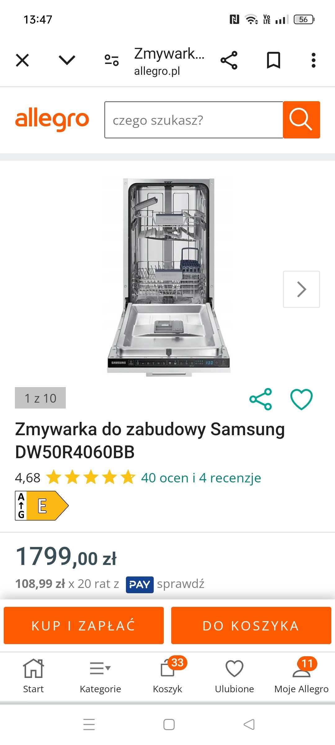 Zmywarka a do zabudowy