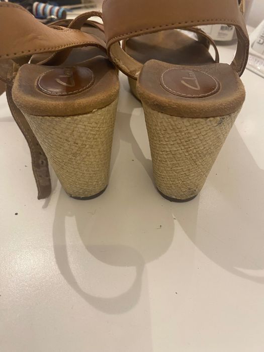 Sandálias de cunha, Clarks,  castanhas, em pelo, 39