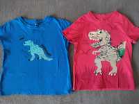 Bluzki z krótkim rękawem z dinozaurami, t-shirt 110, odwracane cekiny