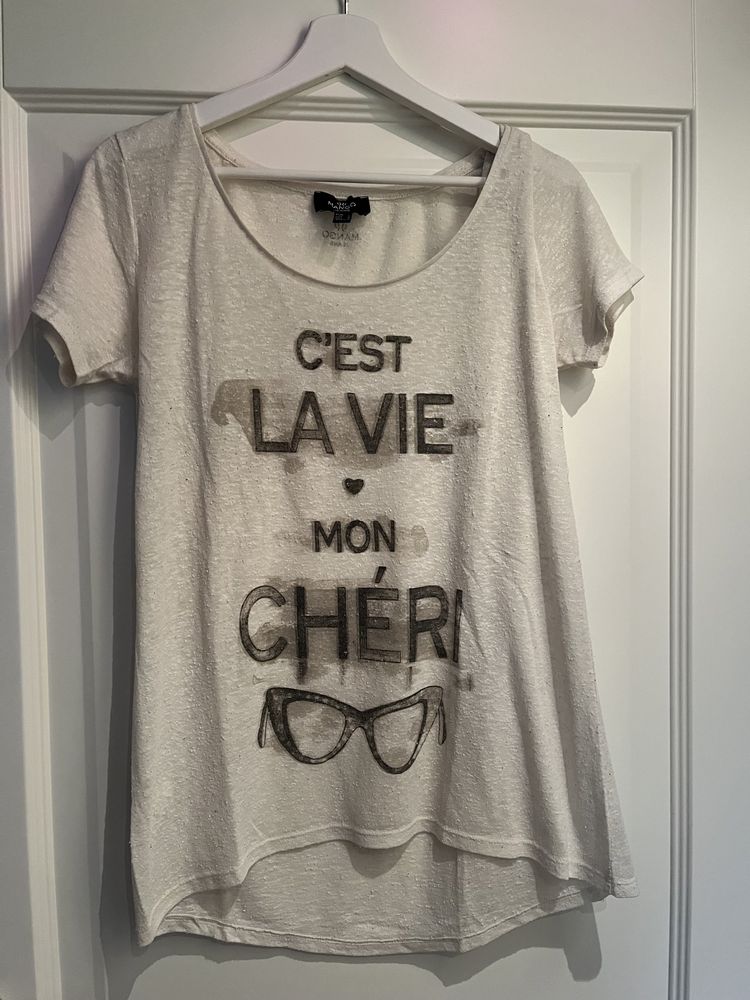 Kremowy t-shirt z efektem sprania Mango rozm L