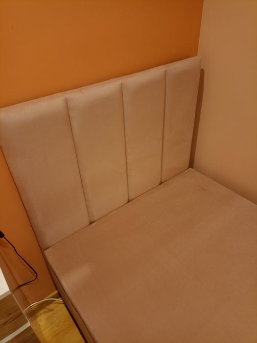 Łóżko pojedyncze 90x200 kontynentalne, różowe, welurowe